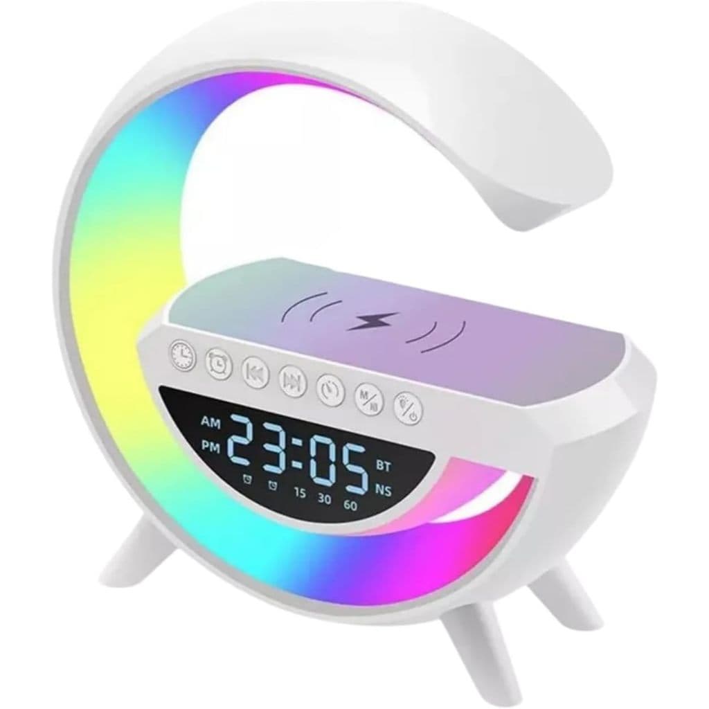 G Speaker Luminária de Mesa Rgb Caixa De Som Carregador Por Indução Despertador Rádio Relógio