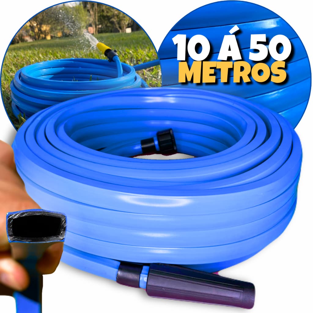 Mangueira de Jardim Chata Azul Antitorção Resistente Flexivel Não dobra 7/16" 10m á 50m