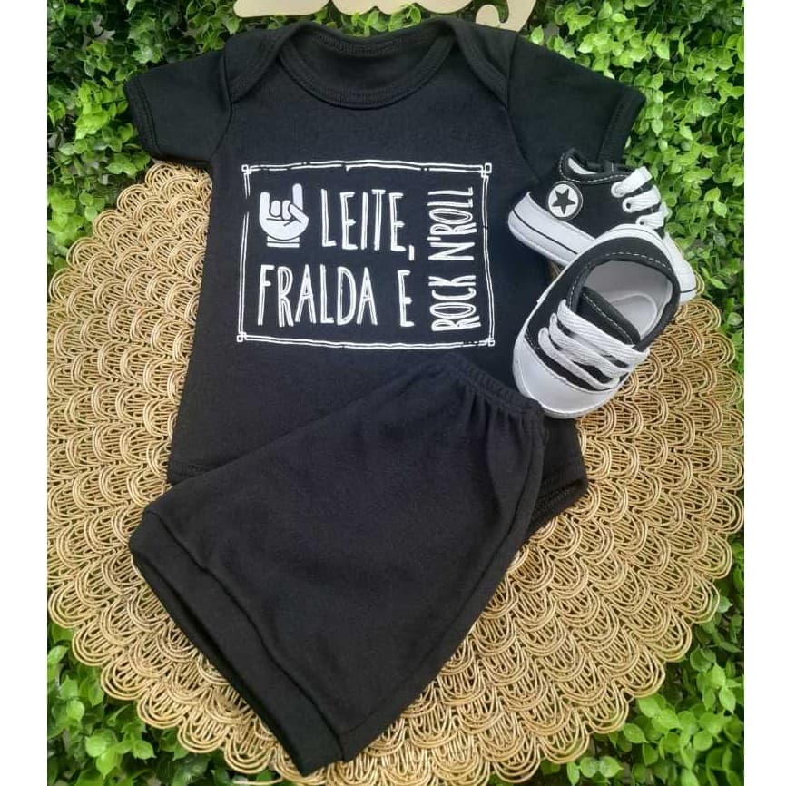 Conjunto Tênis Com Body E Short Bebe Menino Mêsversario Estampado Verão 100% Suedine