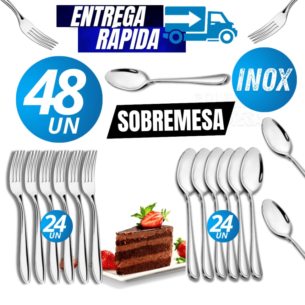 Conjunto Jogo Kit 48/24/12 Unidades Talheres Aço Inox Garfo e Colher Sobremesa Doces Cozinha  Variáveis Utilidades