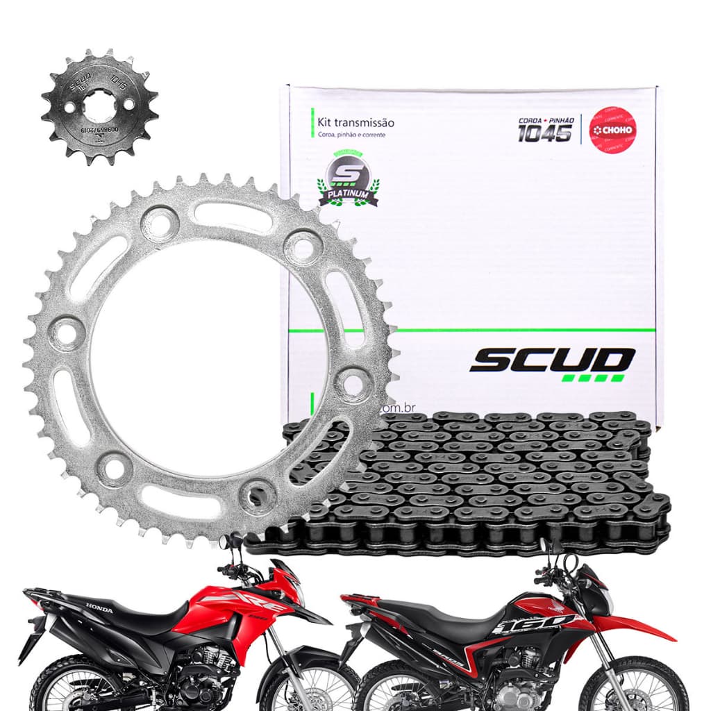 kit Relação Transmissão Bros 160 Xre 190 todos os modelos - Com Retentor - Scud