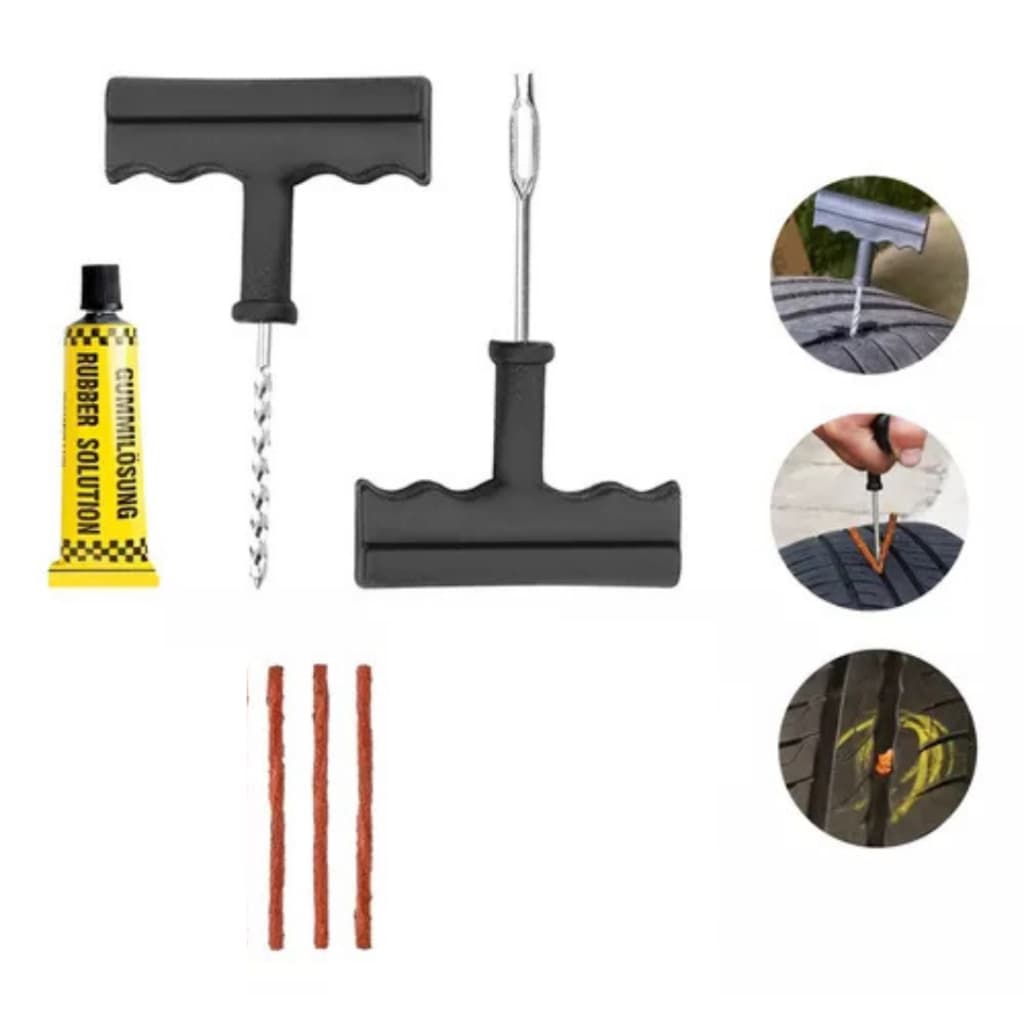 Kit Reparo Pneu Sem Camara Carro E Moto + 3 Refil Selante Remendo Macarrão