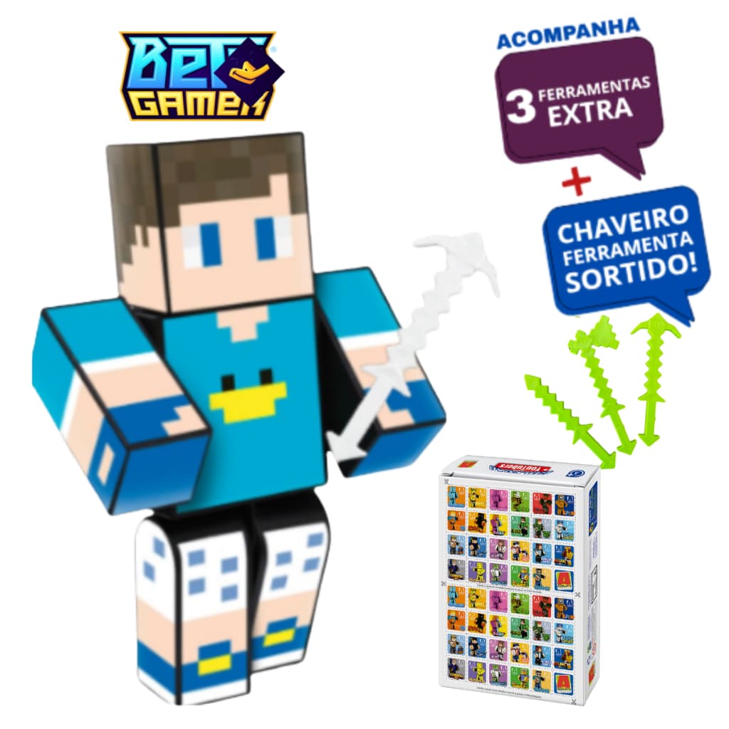 Boneco Youtuber Beto Gamer 15cm + Ferramentas+ Chaveiro da Familia Arqueira original craft