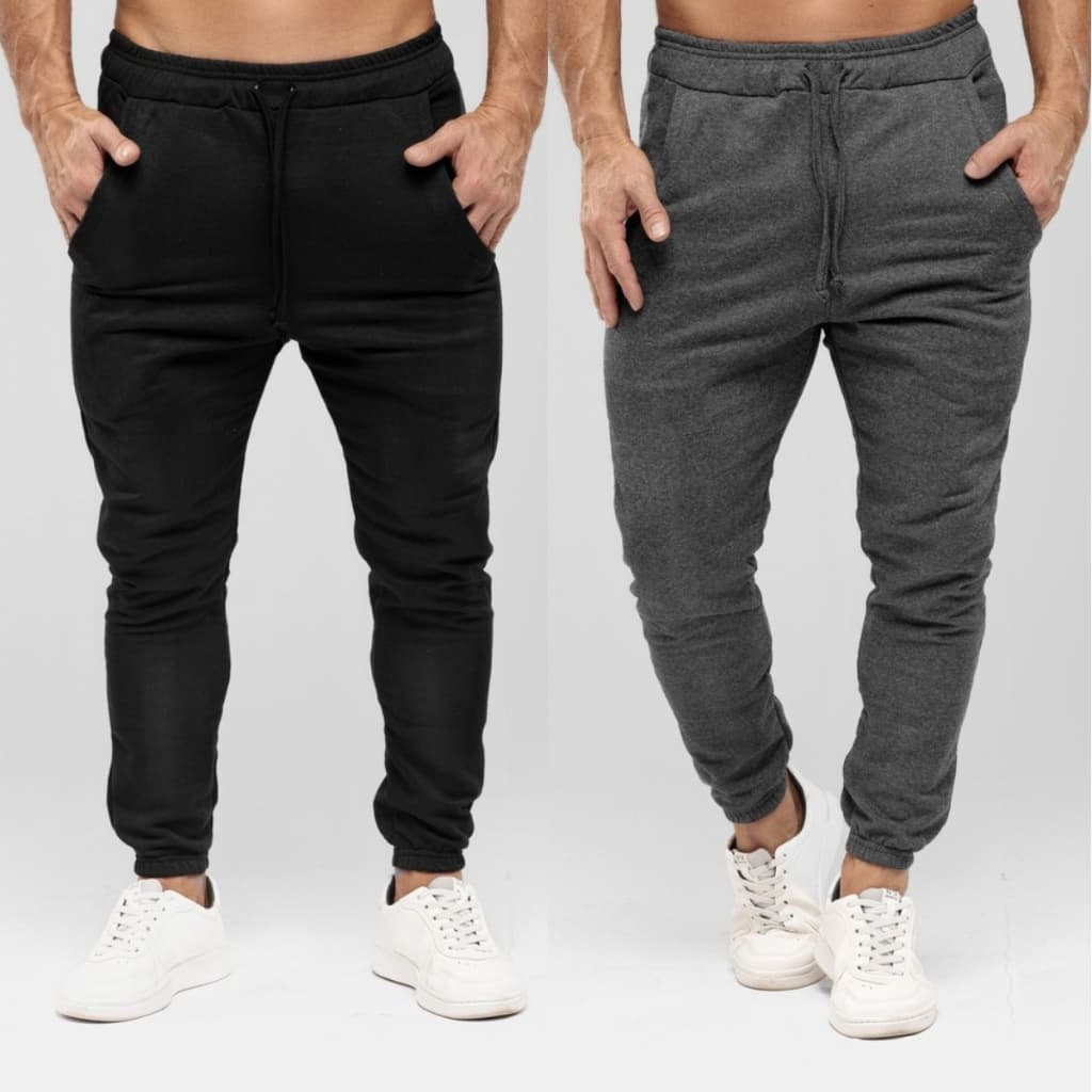 Kit 2 Calças de Moletom Masculina Slim Peluciada com Amarração Academia Dia a dia Casual Inverno
