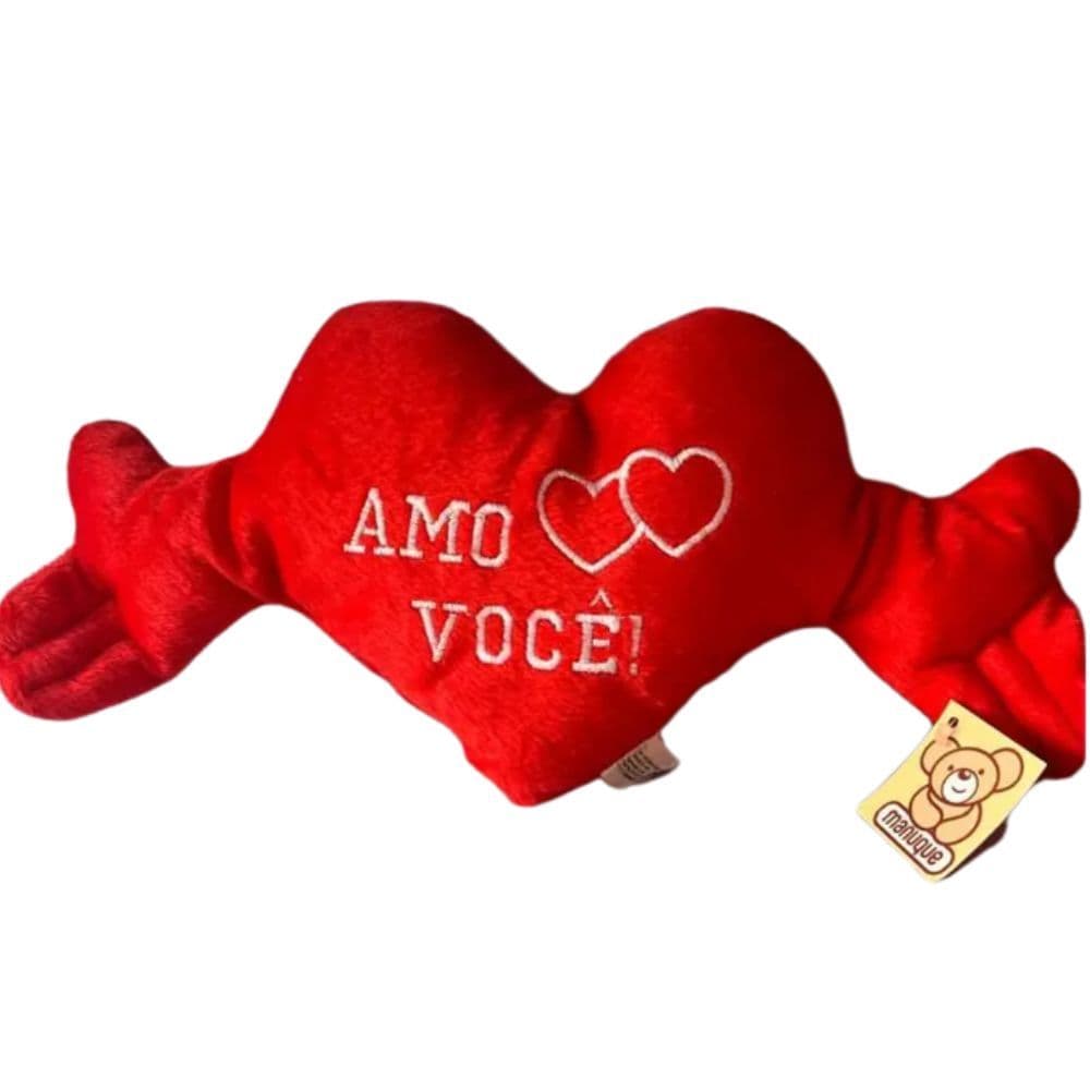 Coração de Pelúcia com Mãozinha tamanho Médio com frases de amor e carinho Dia dos Namorados Amor Namorada Namorado