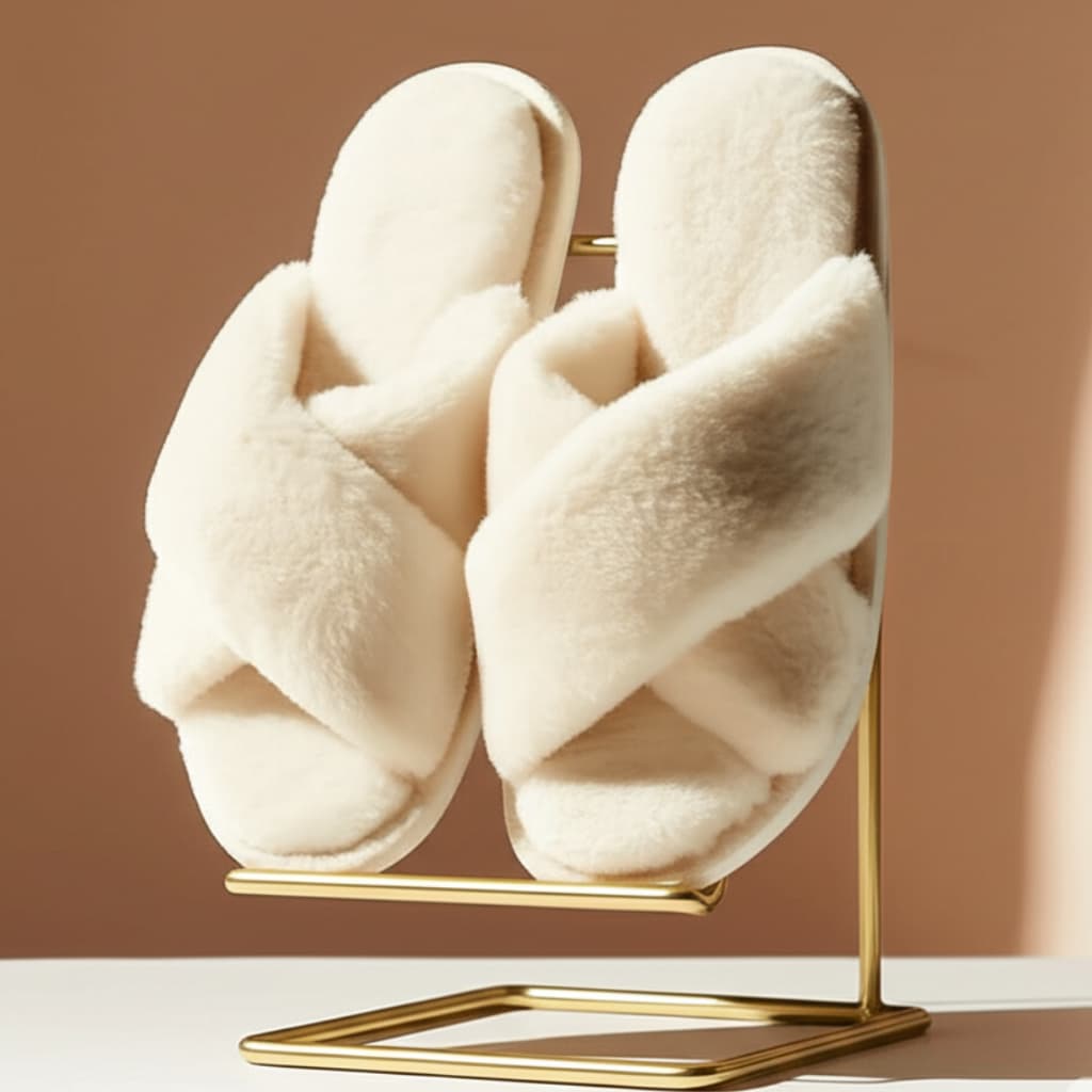 Pantufa Moderna Feminina Peluciada De Tiras Entrelaçada Fofinha De Pelinhos Antiderrapante Puff