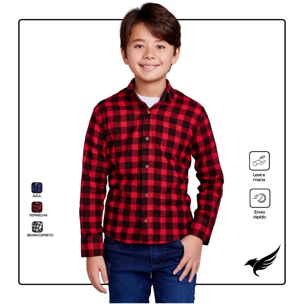 Camisa Xadrez Infantil Menino Manga Longa Algodão