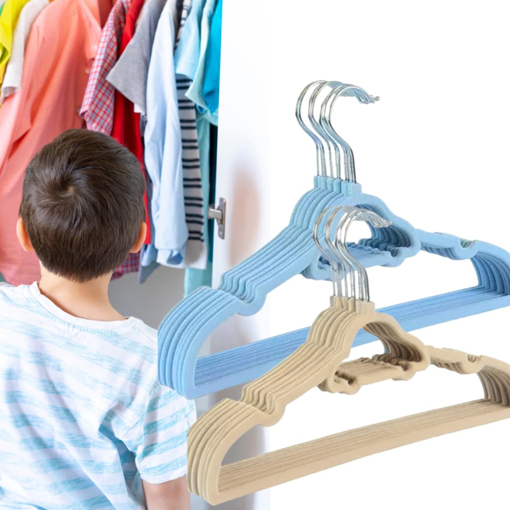 Kit Luxo 10 Cabides Infantil Carrinho – Azul / Off White | Closet de Bebê Elegante