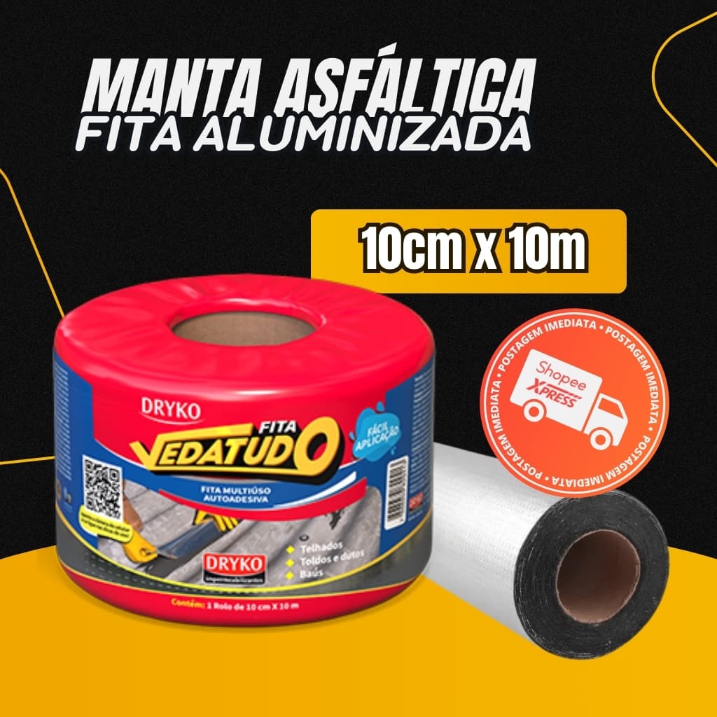 Fita manta asfáltica auto adesiva aluminizada multiuso 10 cm x 10 m - VEDATUDO - Dryko
