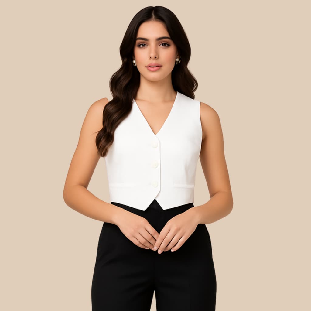 Colete Feminino Alfaiataria Cropped Elegante Corselet Social Luxo Decote V Com Botões