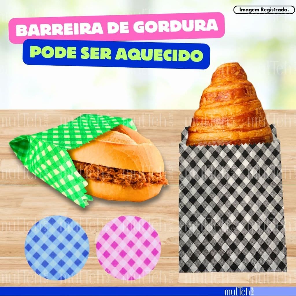 Saco Mini Lanche Xadrez Barreira de Gordura Saquinho Pipoca Hot Dog Hamburguer Pastel Festa Junina