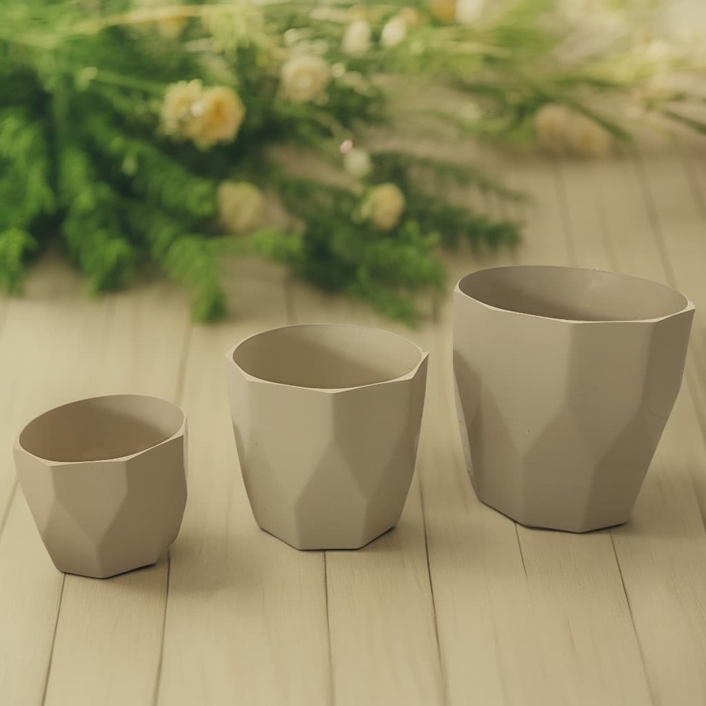 Kit Vasos Plantas Estilo Cachepô Facetado Plástico Injetado Jogo Com 3 Decorativo
