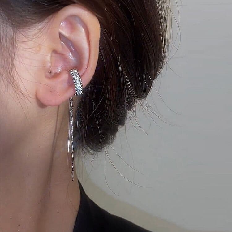 Clipe De Orelha De Borla Lunar Com Strass Falso Piercing Feminino Brinco De Clipe De Orelha Joias Femininas