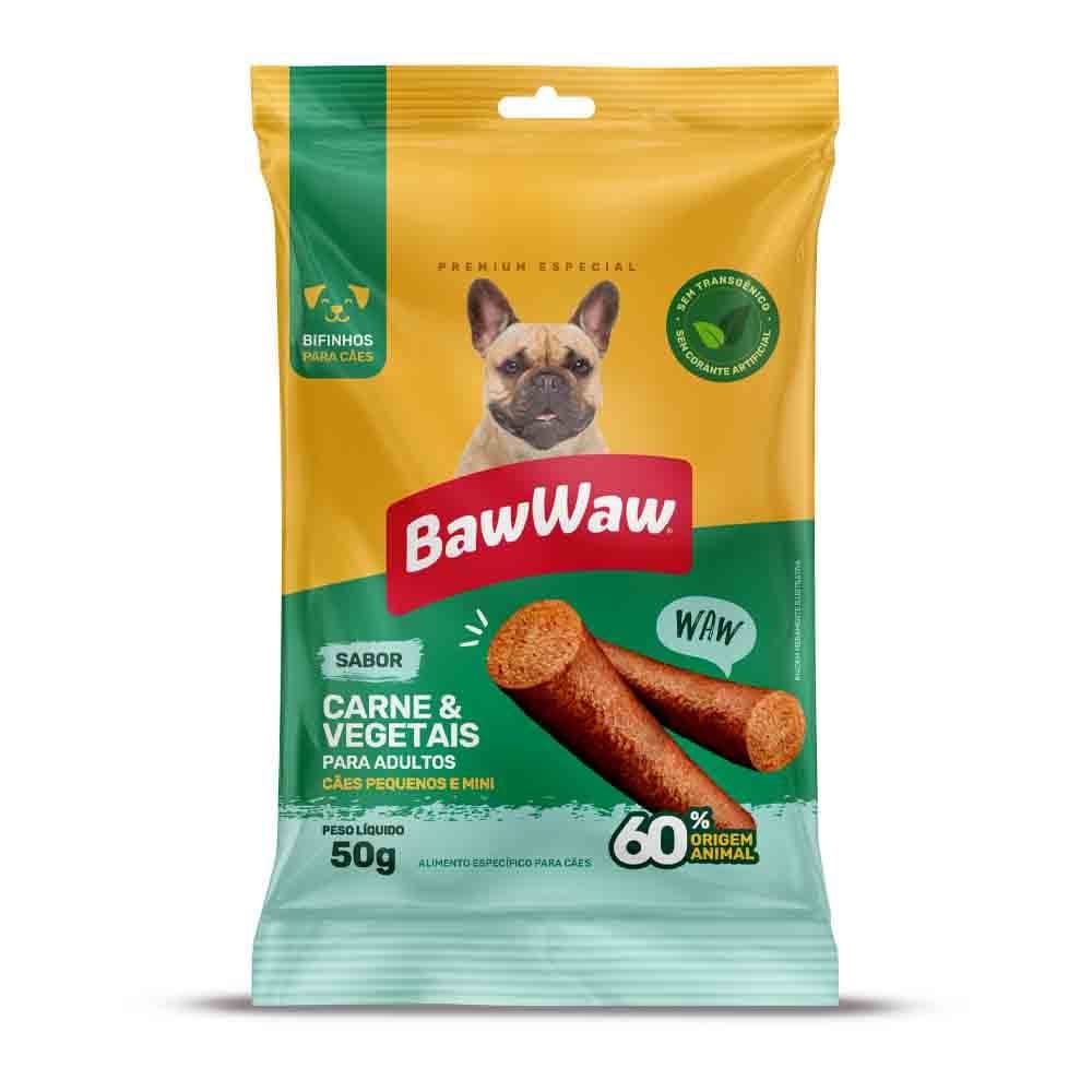 Baw Waw bifinho petisco snack sabor carne e vegetais p/ cães adultos mini e pequeno porte 50g