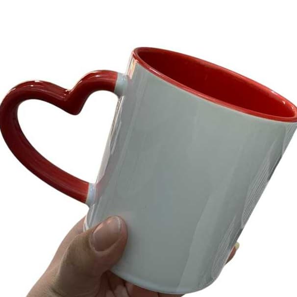 Caneca Alça Coração e Fundo Vermelho, Caneca Alca Coração Vermelho, Caneca dia dos Namorados