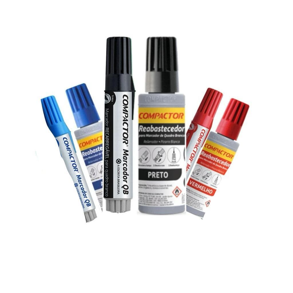 Kit de Marcador para Quadro Branco + Refil Compactor