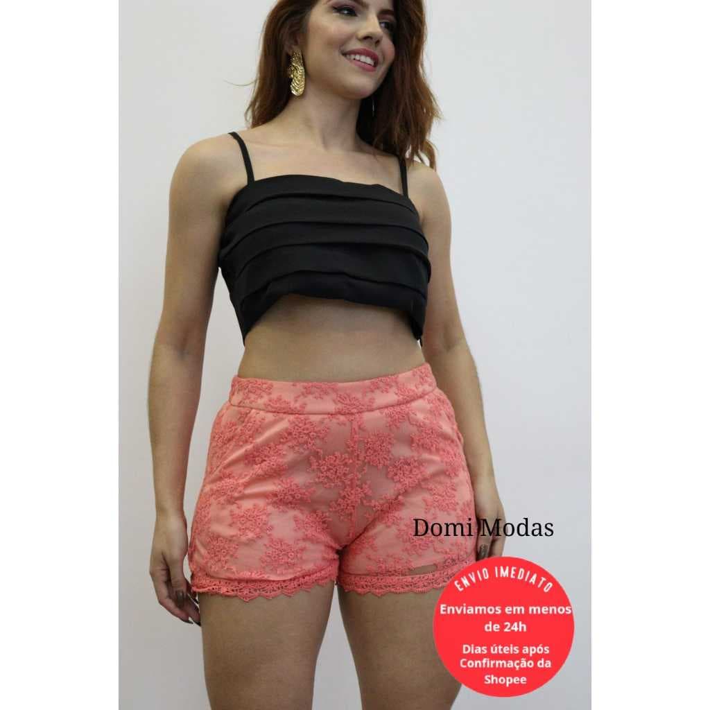 Domi Modas Shorts Saia de  Renda tendencia moda A21