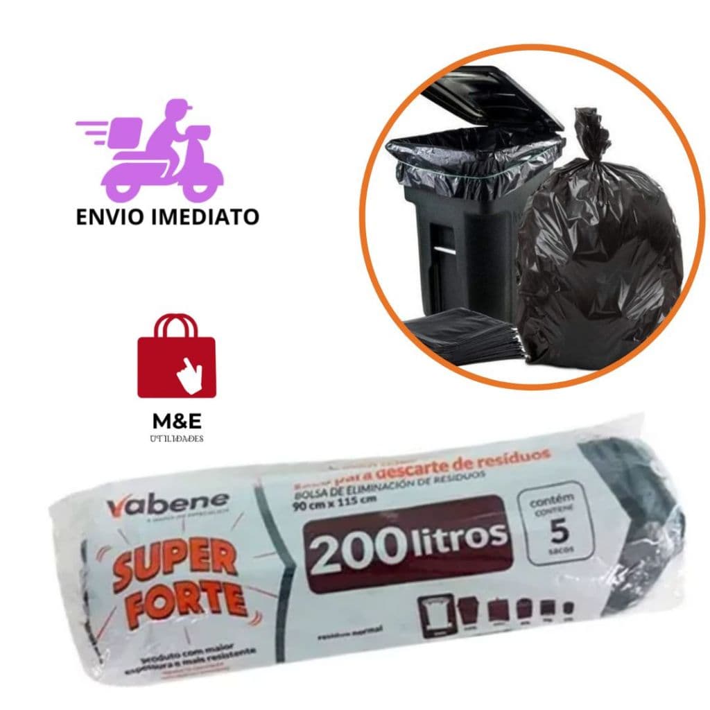 Saco De Lixo Preto 200l Super Reforçado 5 unidades