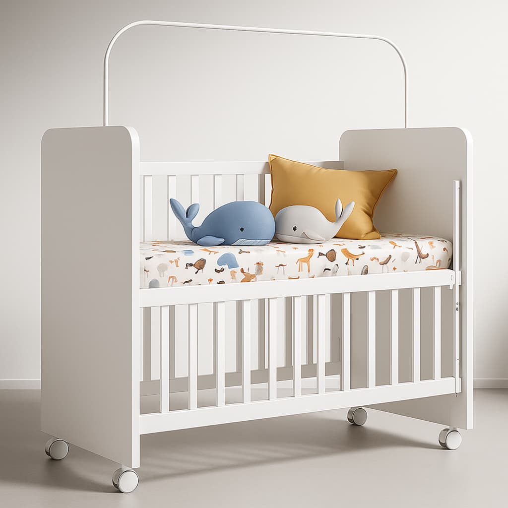 Berço BabySense Com Grade Móvel + Colçhão, Mini Berço Infantil Bedside Ergonômico Confortável