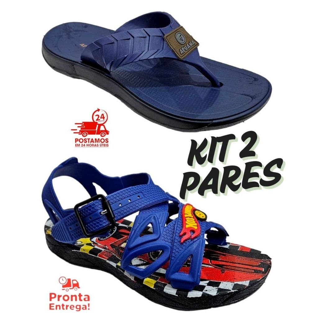 kit 2 Pares Chinelo Infantil Masculino Dedo Frente + Sandalia Infantil Menino Promoção