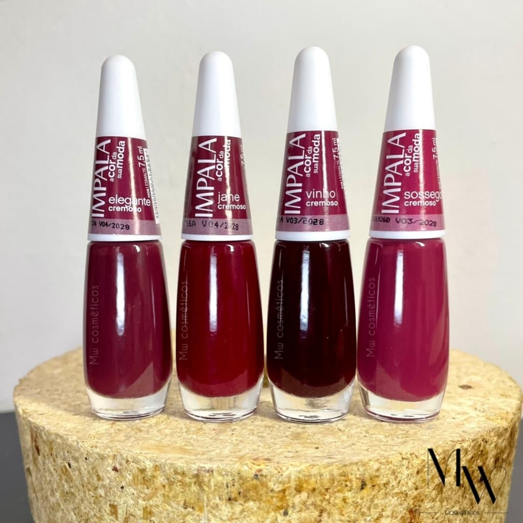 Kit 4 Unidades Esmalte Impala Cremoso Vinho Sossego Elegante e Jane
