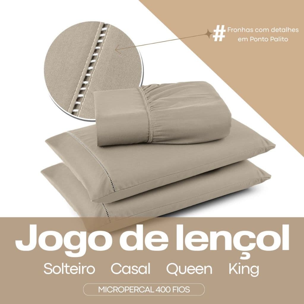 Jogo de Lençol Ponto Palito - Micropercal - Todos os Tamanhos de Camas - BELLA DECOR