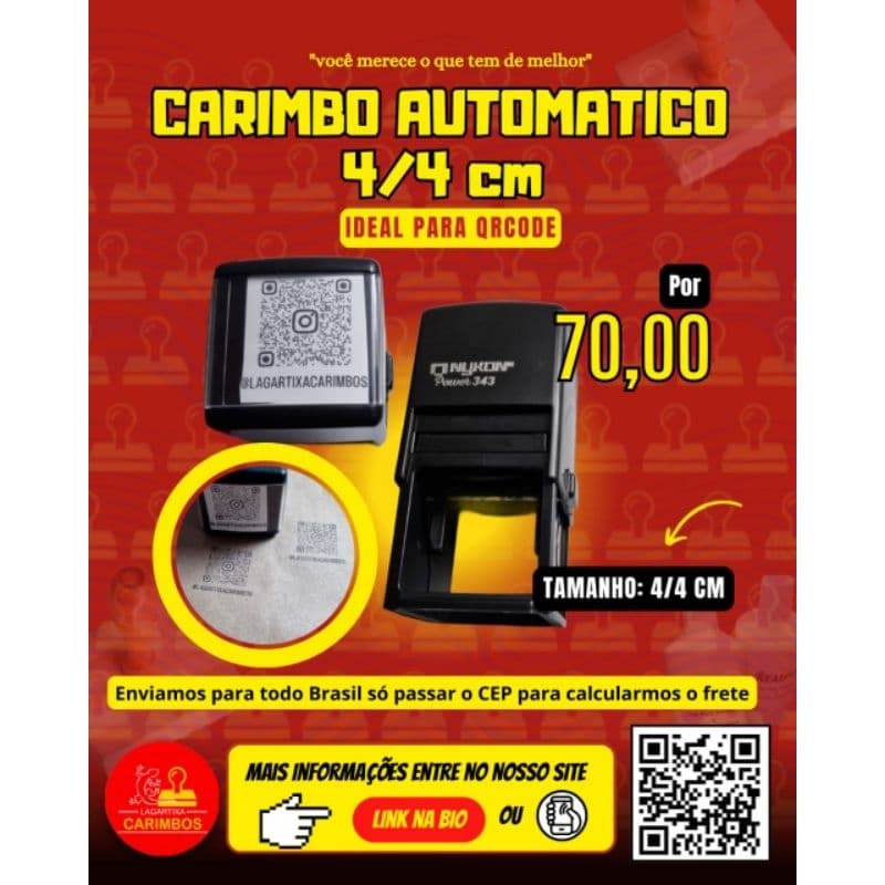 Carimbo automático 4/4cm ideal para QRcode