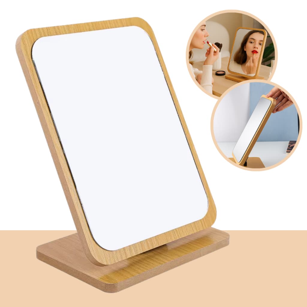 Espelho De Mesa Maquiagem Penteados Cuidado Com A Pele Portátil Com Moldura Suporte Em Bamboo