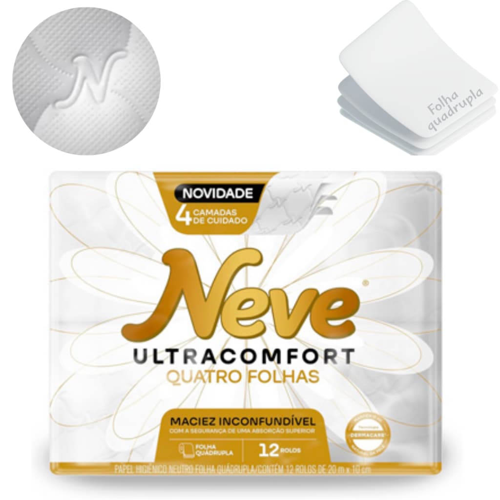 Papel Higiênico Neve Ultra 4 Folhas 12 Rolos 20 Metros