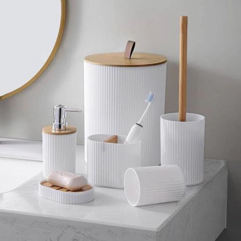 Kit Organização Lixeira Suporte Pote Elegância Ambiente Caixa Sofisticação Banheiro Saboneteira Casa