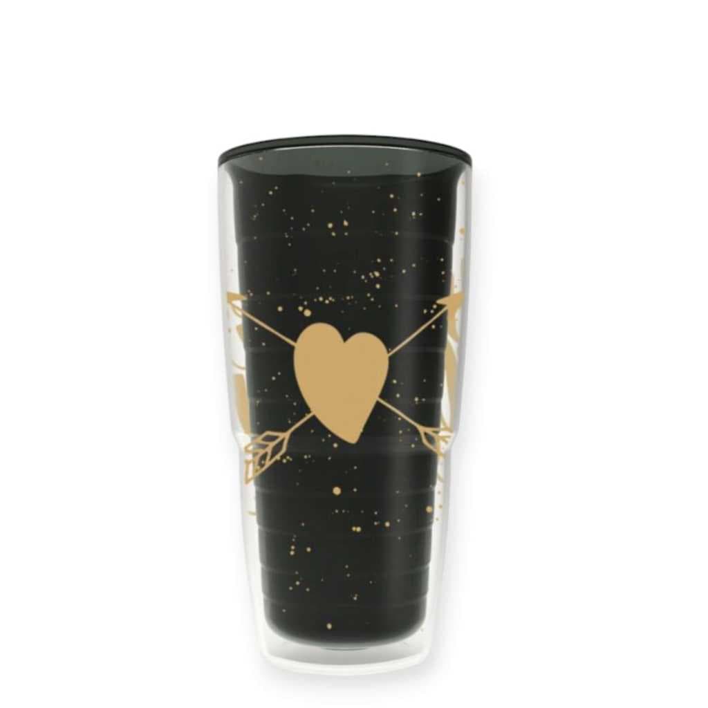 Kit copo com Tampa 500ml Coração Dourado Parede Dupla  - Helsim