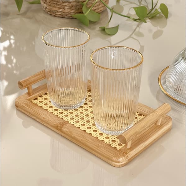 Jogo 6 Copos De Vidro Alto Long Drink Borda Dourada Canelad460ml