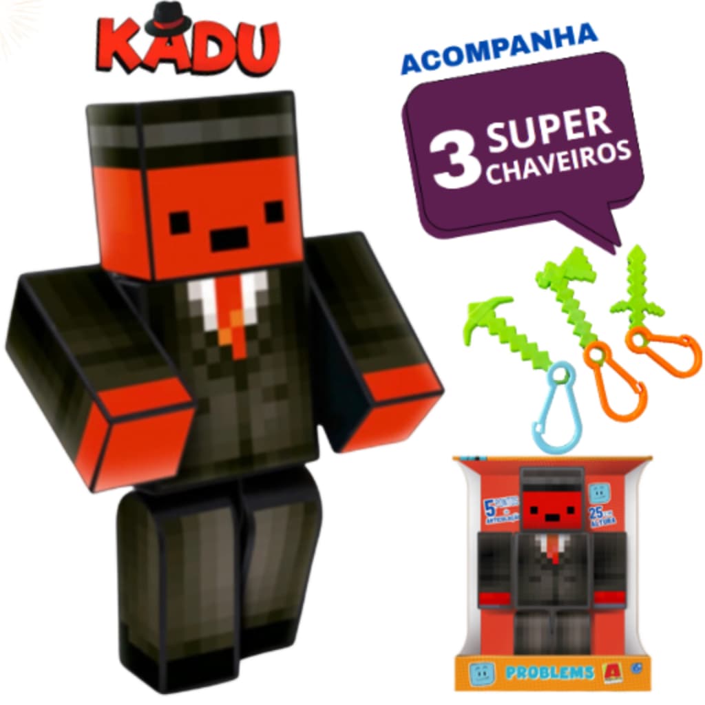 Boneco Youtuber Gamer Articulado Kadu 25cm + 3 Chaveiros original articulado