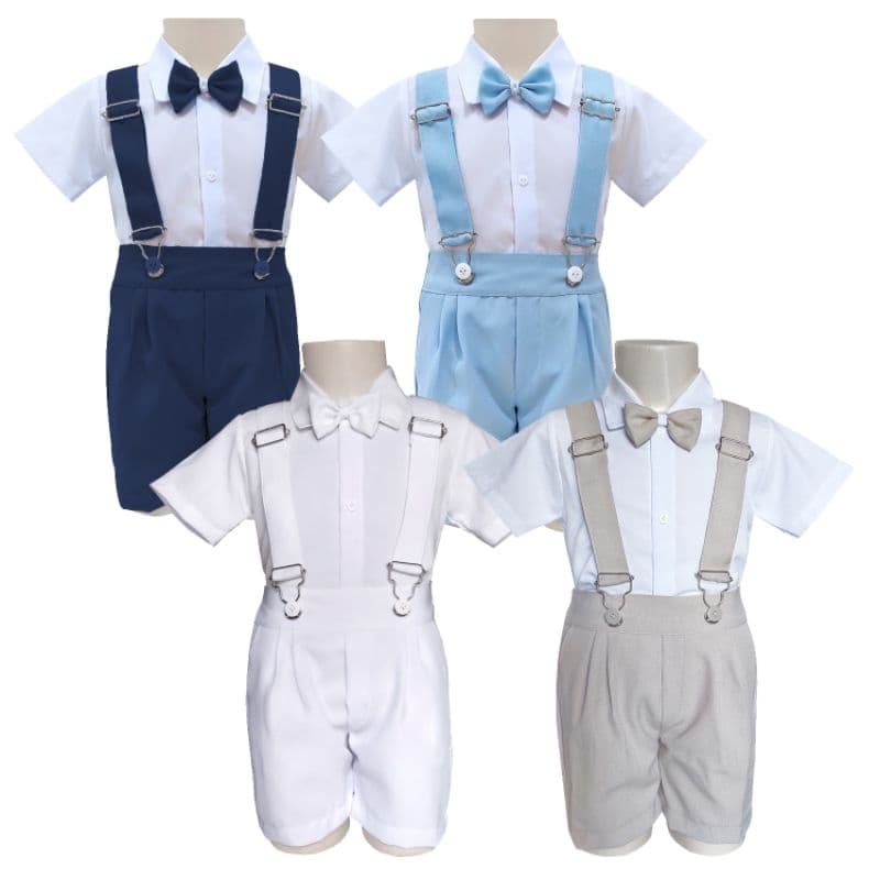 Conjunto Batizado Pajem Azul Serenity e Cores Suspensório