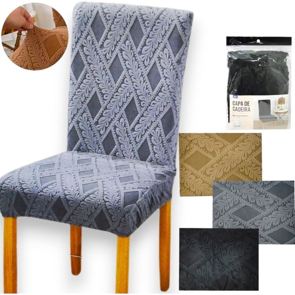KIt Capa Elástica Para Cadeira Mesa de Jantar Estampas Variadas Tecido de Luxo