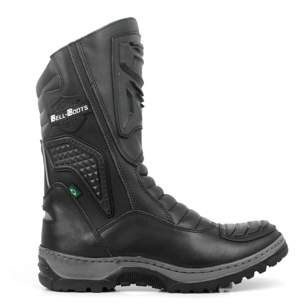 Bota Motociclista Em Couro Emborrachado Semi Impermeado