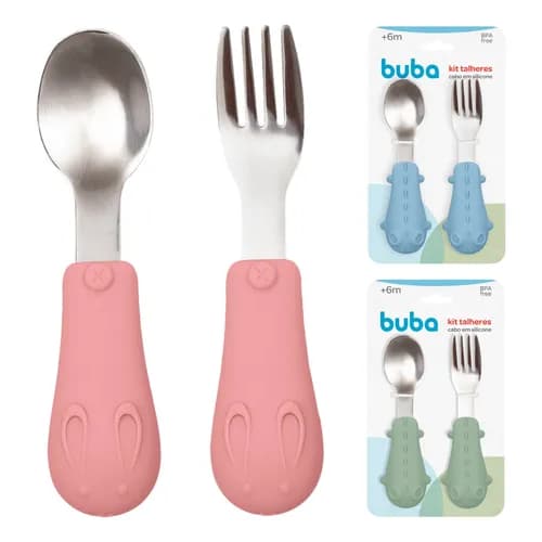 Buba Kit Talheres Introdução Alimentar Infantil cabo em Silicone e Inox