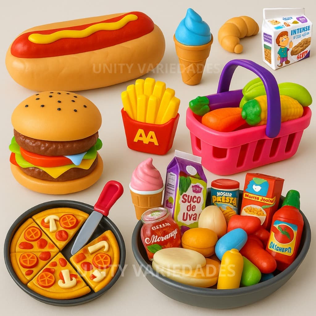 Brinquedos de Menino Menina Kit Educativo Comidinha Cozinha Infantil Comidinhas Velcro 4 a 6 Anos