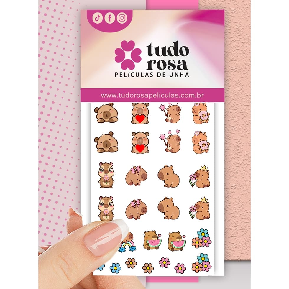 28 peliculas de unha adesivo CAPIVARA FOFINHA love