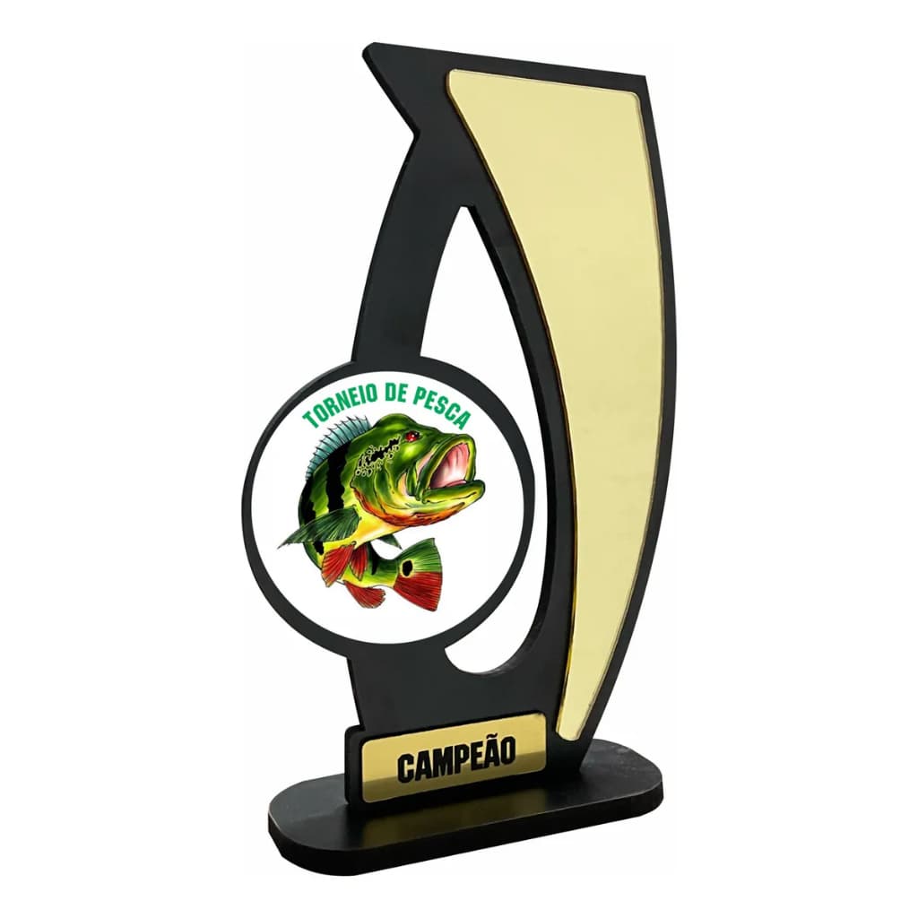 Troféu De Pesca Em Mdf C/ Acrílico Dourado - 20cm