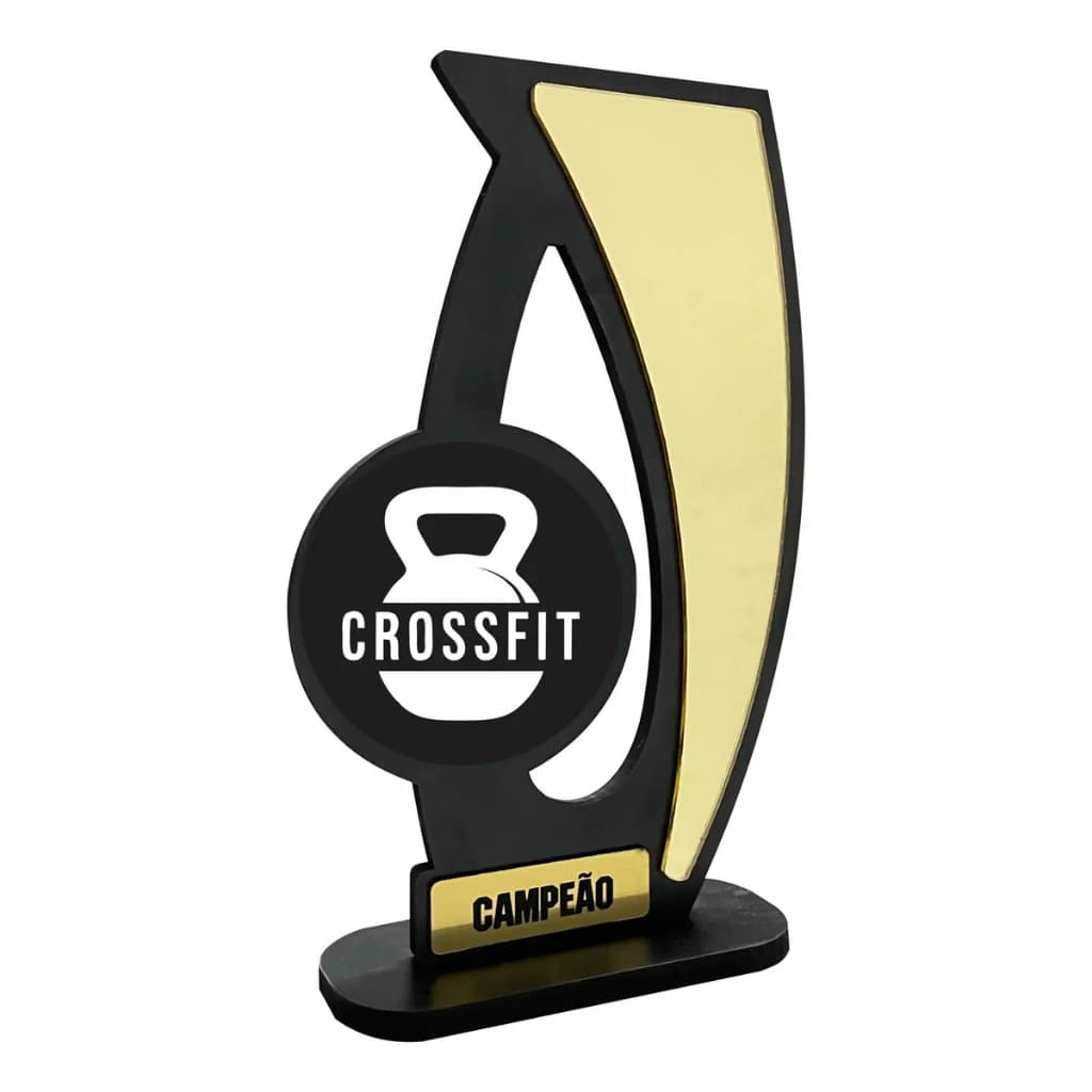 Troféu De Crossfit Em Mdf C/ Acrílico Dourado - 20cm