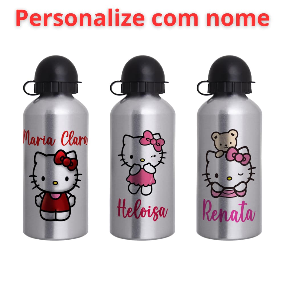Garrafa Squeeze Infantil de alumínio  com 500ml  - Personalizada com nome - Hello Kitty
