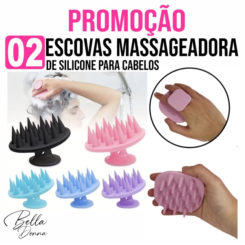 Kit com 2 escovas massageadoras de silicone para cabelo-Bella Donna