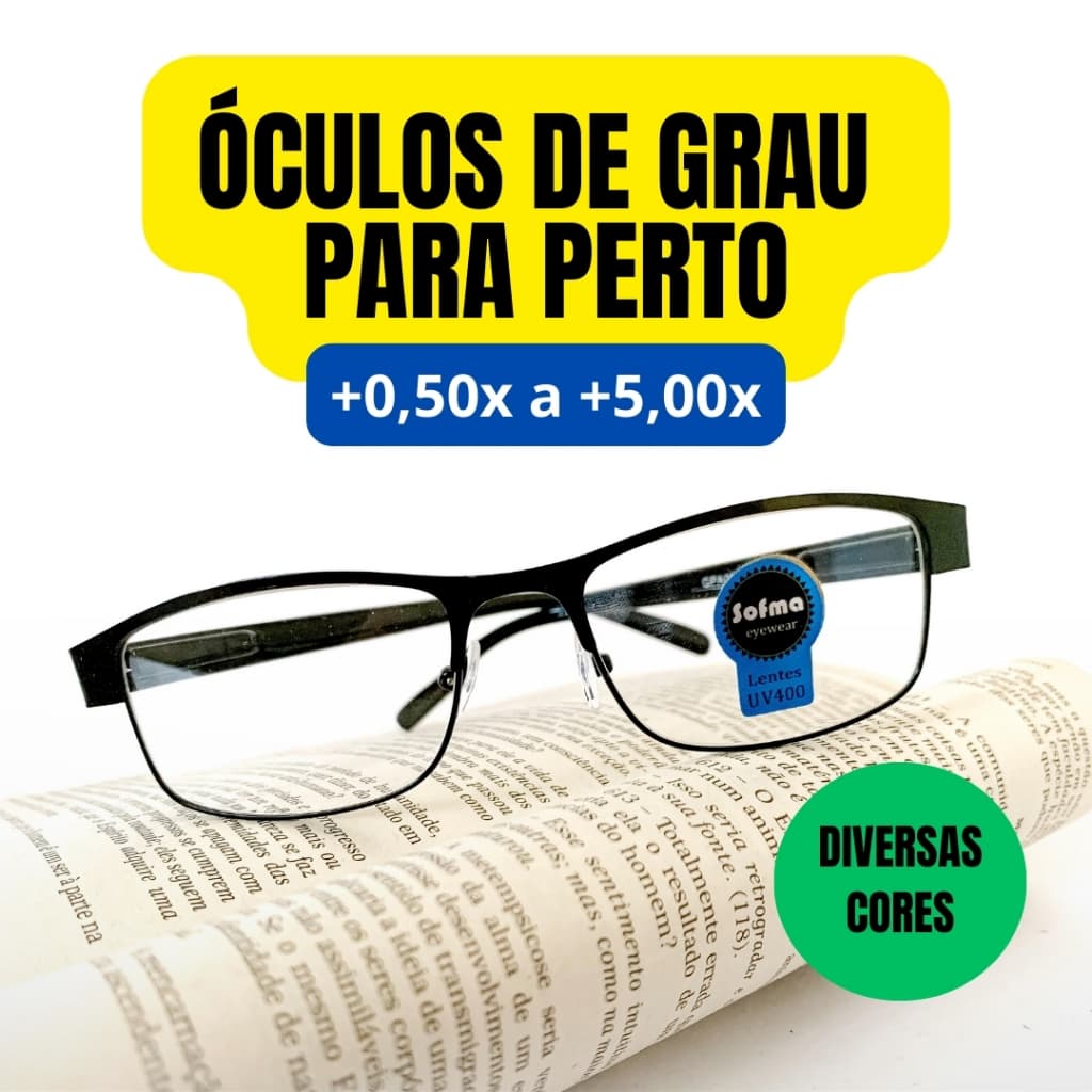 Óculos de Leitura Metálico Retangular Cores com Lente de Grau +0.50 até +5.00 Óculos Pronto para Vista Cansada Leitura