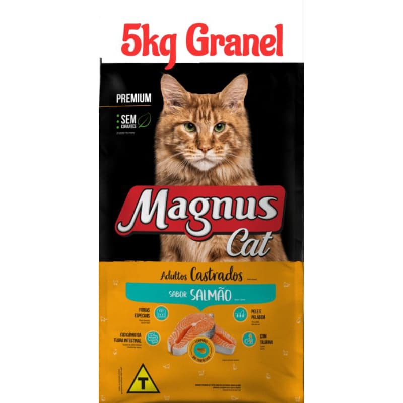 5kg a Granel, MAGNUS CAT GATO CASTRADO SALMÃO, Ração Premium, ração para gatos adultos castrados.