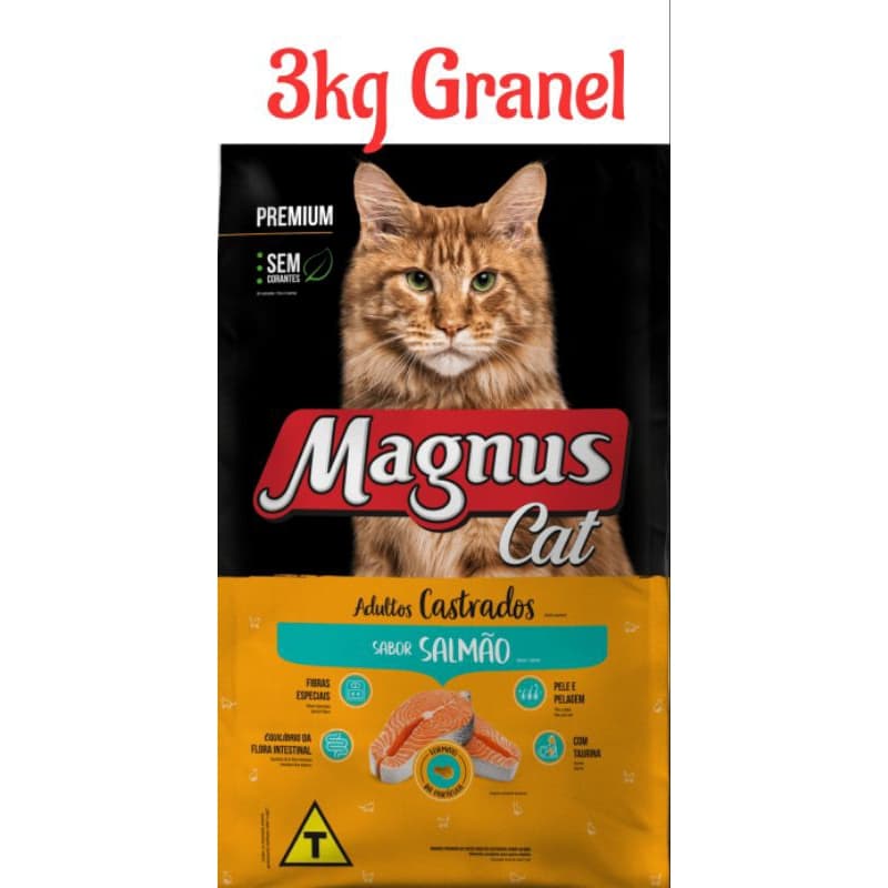 3kg Granel, Magnus Cat Salmão, Ração Premium, Gatos Castrados, ração para gatos adultos castrados.