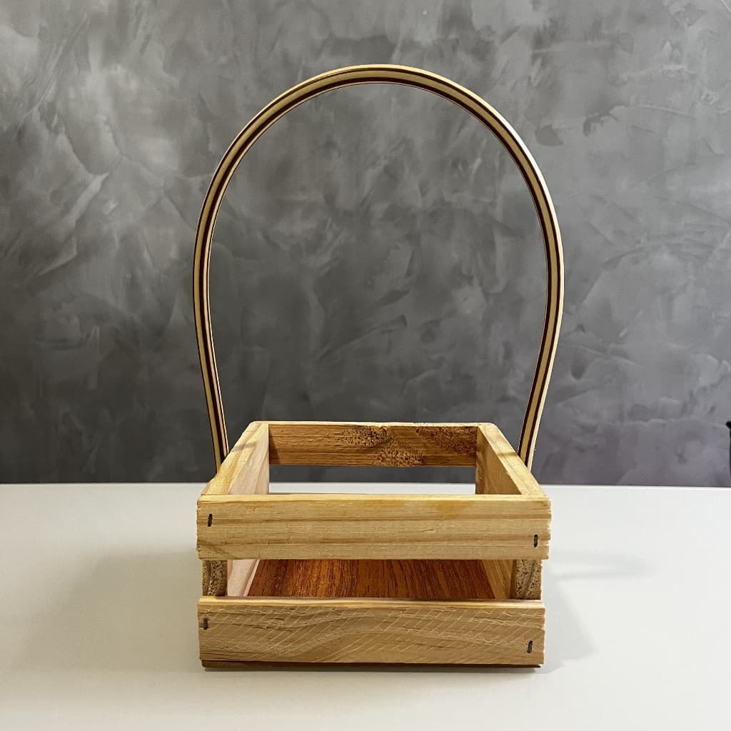 Kit Fraldeira Cesta Quadrada Madeira Alça Fibra Sintetica Presente Aniversario Namorados Leven Artes