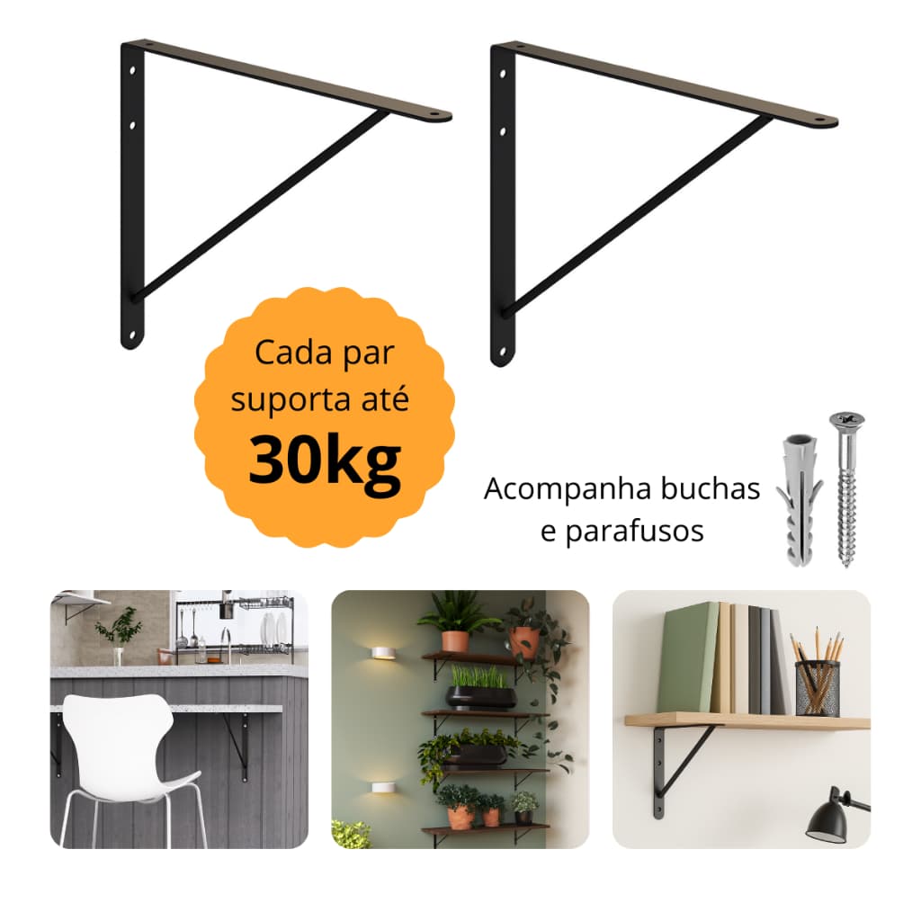 Kit 2 Suportes Cantoneiras Mão Francesas 20cm 25cm 35cm 40cm 50cm