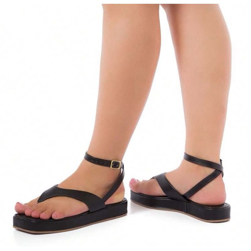 Sandália Papete Flat Amarração Flatform Tendência moderna