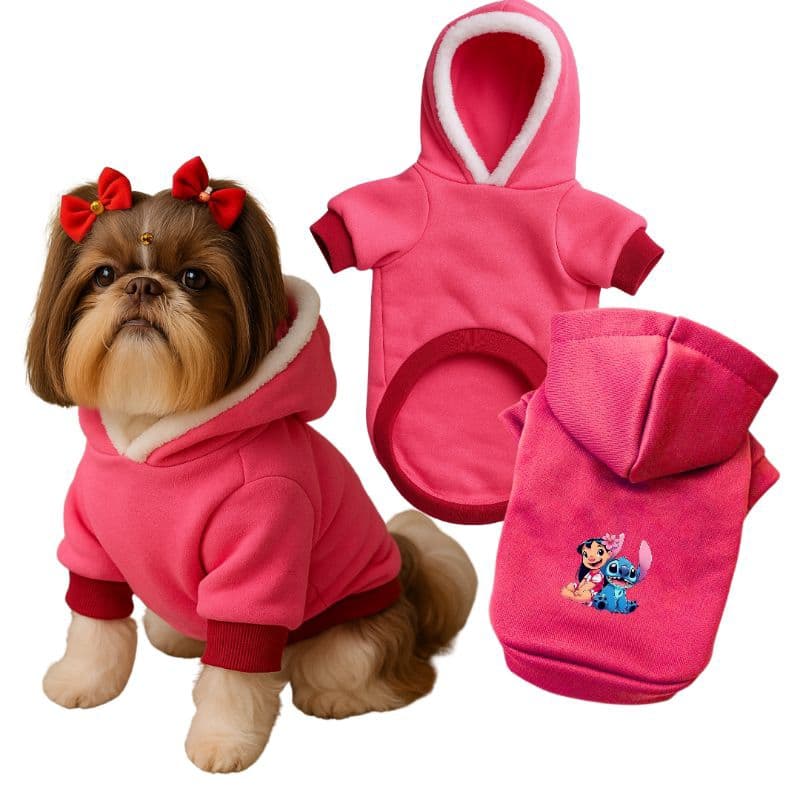 CASACO MOLETOM COM CAPUZ PARA PET CÃES E GATOS/ LILO E STITCH